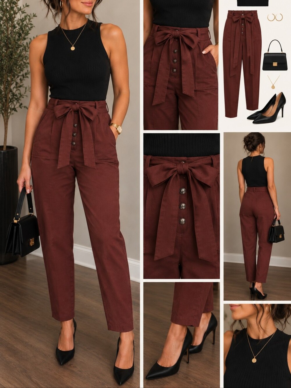 Like New Cognac Brown High Waisted Paperbag Dress Pants